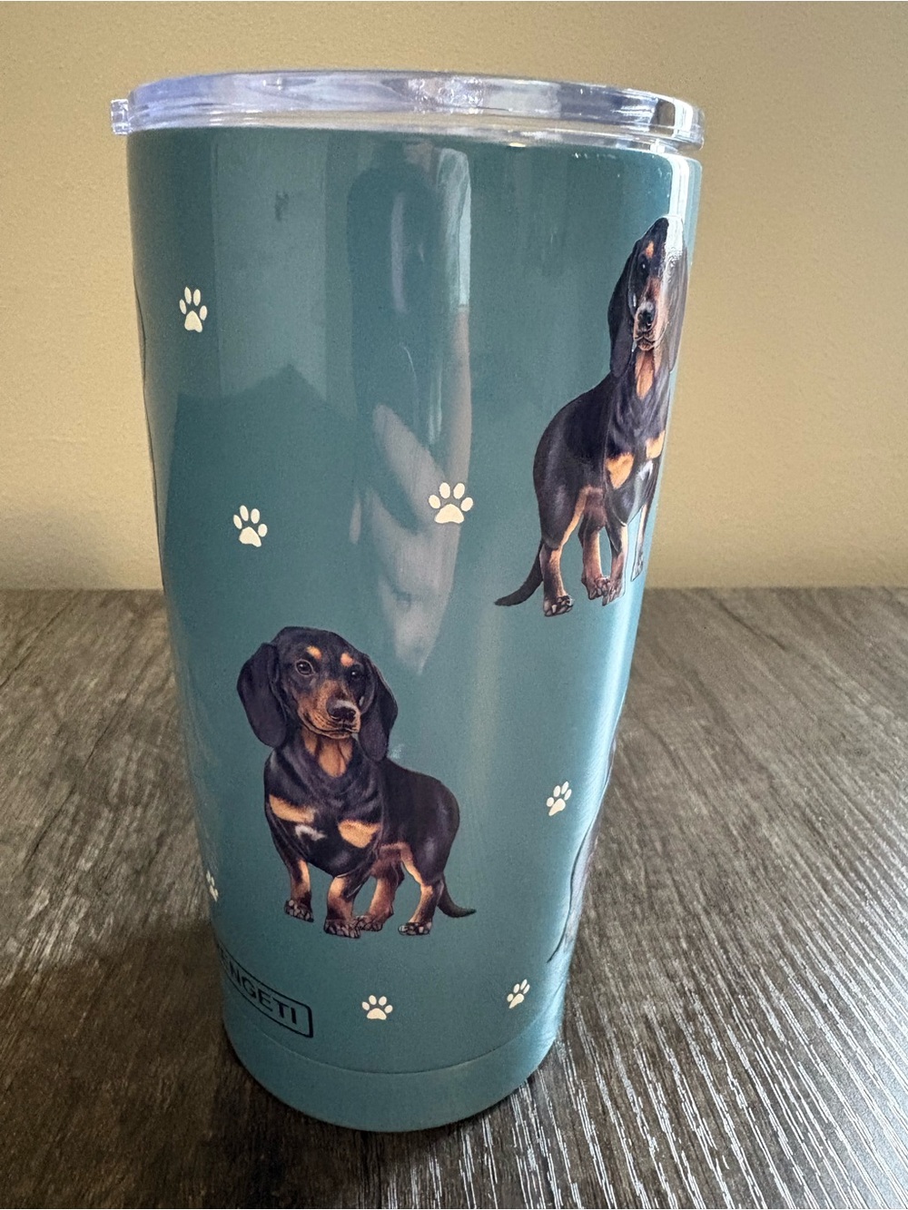 Dachshund Paw-Print Travel Tumbler — Teal Insulated Cup